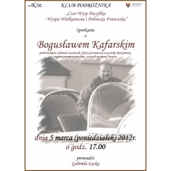 Plakat promujący spotkanie z Bogusławem Kafarskim