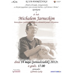 Plakat promujący spotkanie z dr. hab. Michałem Jarneckim