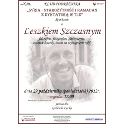 Plakat promujący spotkanie z Leszkiem Szczasnym