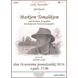 Plakat promujący spotkanie z Markiem Tomalikiem