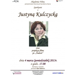 Plakat promujący spotkanie z Justyną Kulczycką