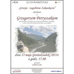 Plakat promujący spotkanie z Grzegorzem Petryszakiem